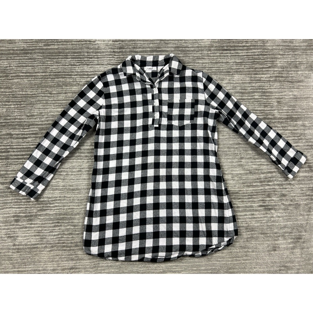 Latuza Sleepshirt Womens Medium Black & White Plaid Long‎ Sleeve Flannel